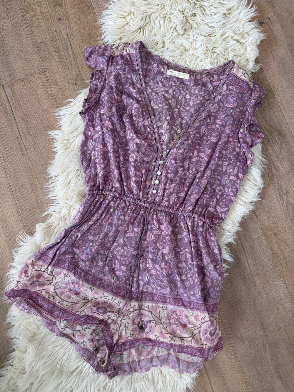 Spell Mauve Floral Lace-Trim Romper
